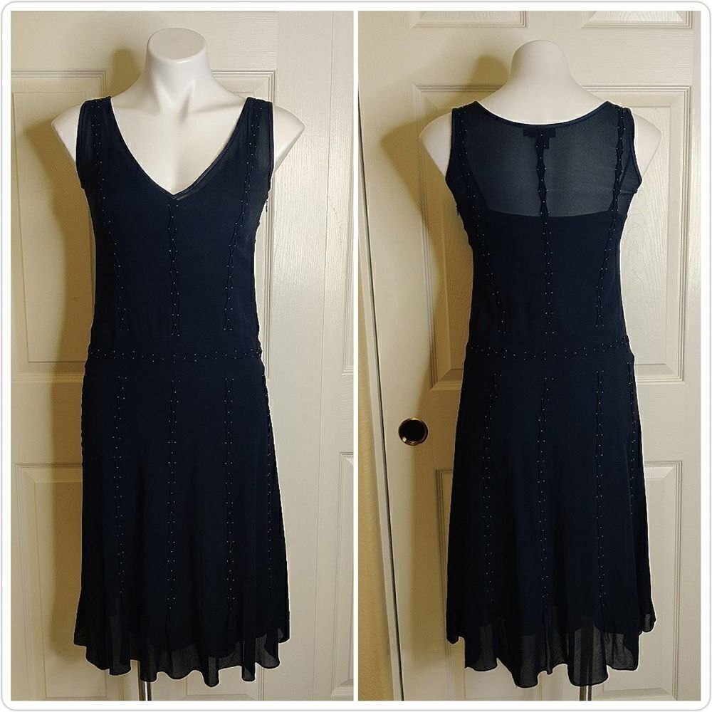 DKNY 100% silk navy V-neck midi dress sz 4
